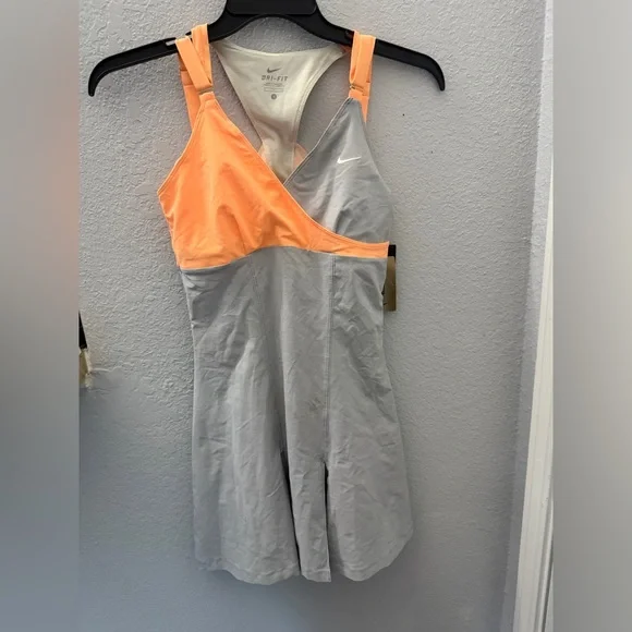 Nike Gray/Orange Maria Sharapova Tennis Dress w/ Bra Pleated Skirt NWT - Picture 3 of 11